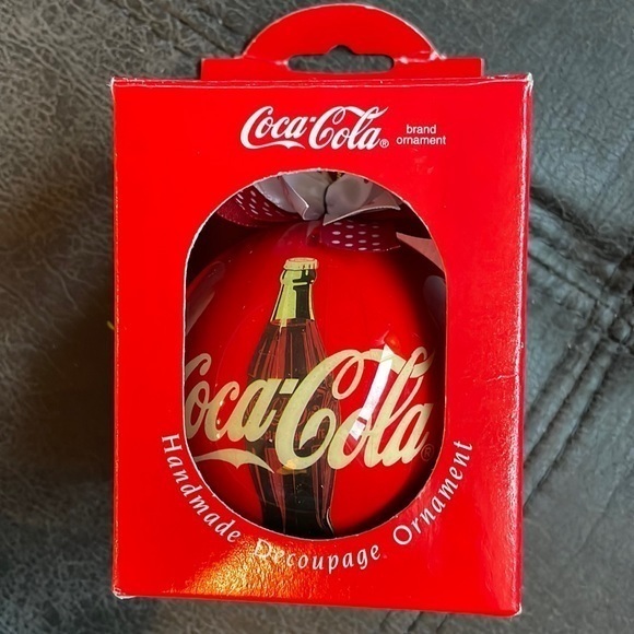 5/$25 Vintage Coca Cola Ornament Handmade Decoupage 1993 bottle 3” ball with bow - Picture 2 of 10